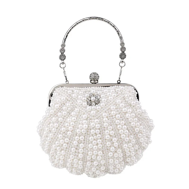 SEKUSA Beded women evening bags diamonds shell lady small day clutches party dinner wedding bridal hollow pearl handbags purse