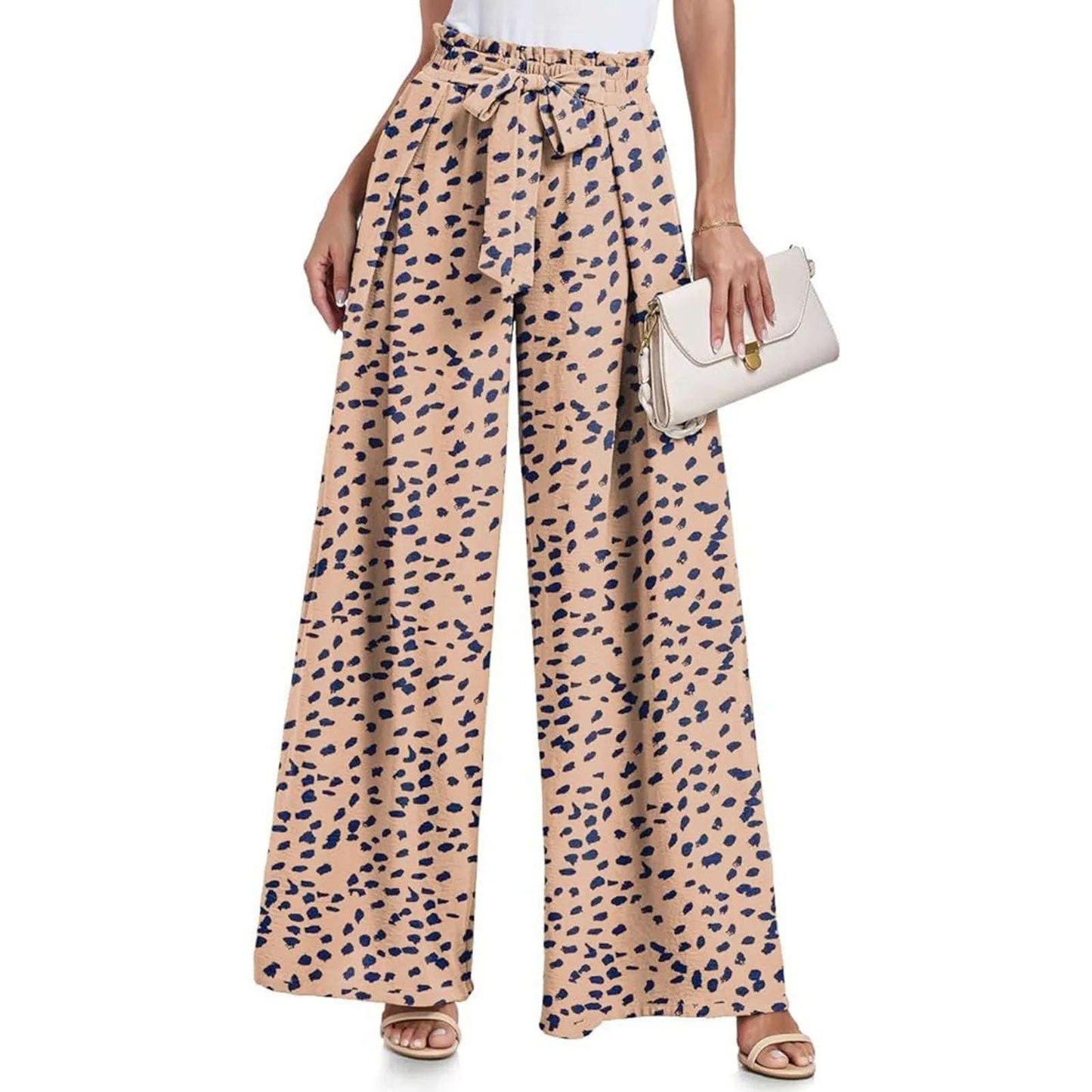 New 2024 Spring Summer Women Wide Leg Pants Casual High Waisted Long Skirt Pants For Girls Lace-Up Pants Брюки С Высокой Талией