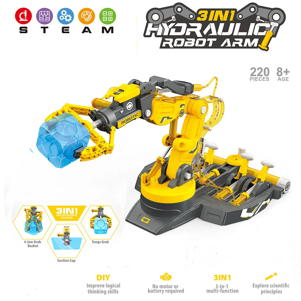 DIY Assembled Hydraulic Mechanical Arm Science Experiment Engineering Toy Set Toys for Boys Birthday Gifts Kids Children Gift