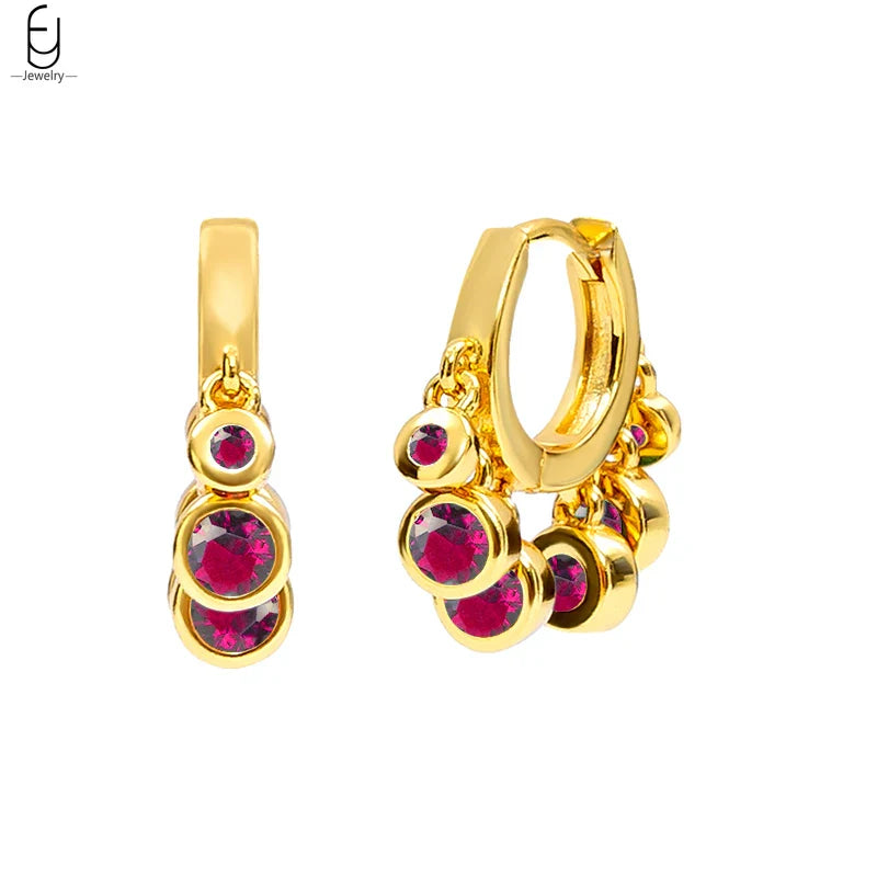 925 Sterling Silver Needle Rose Red Crystal Stud Earrings For Women Water Drop/Heart Pendant Gold Earrings Fashion Jewelry Gifts