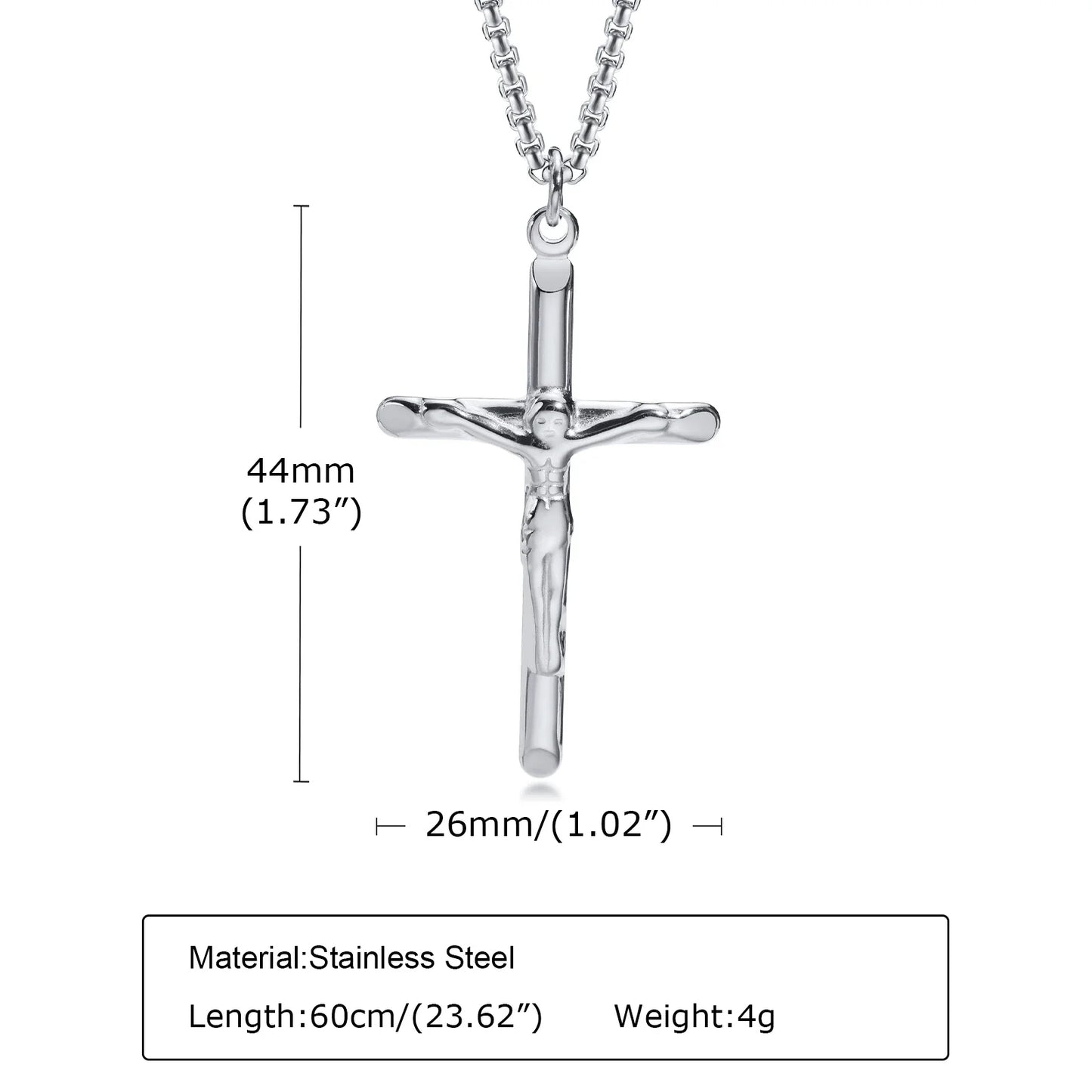 Stainless Steel Cross Necklace Catholicism Jesus Pendant Gold Color Collar Church Prayer Faith Jewelry for Men Women Gift