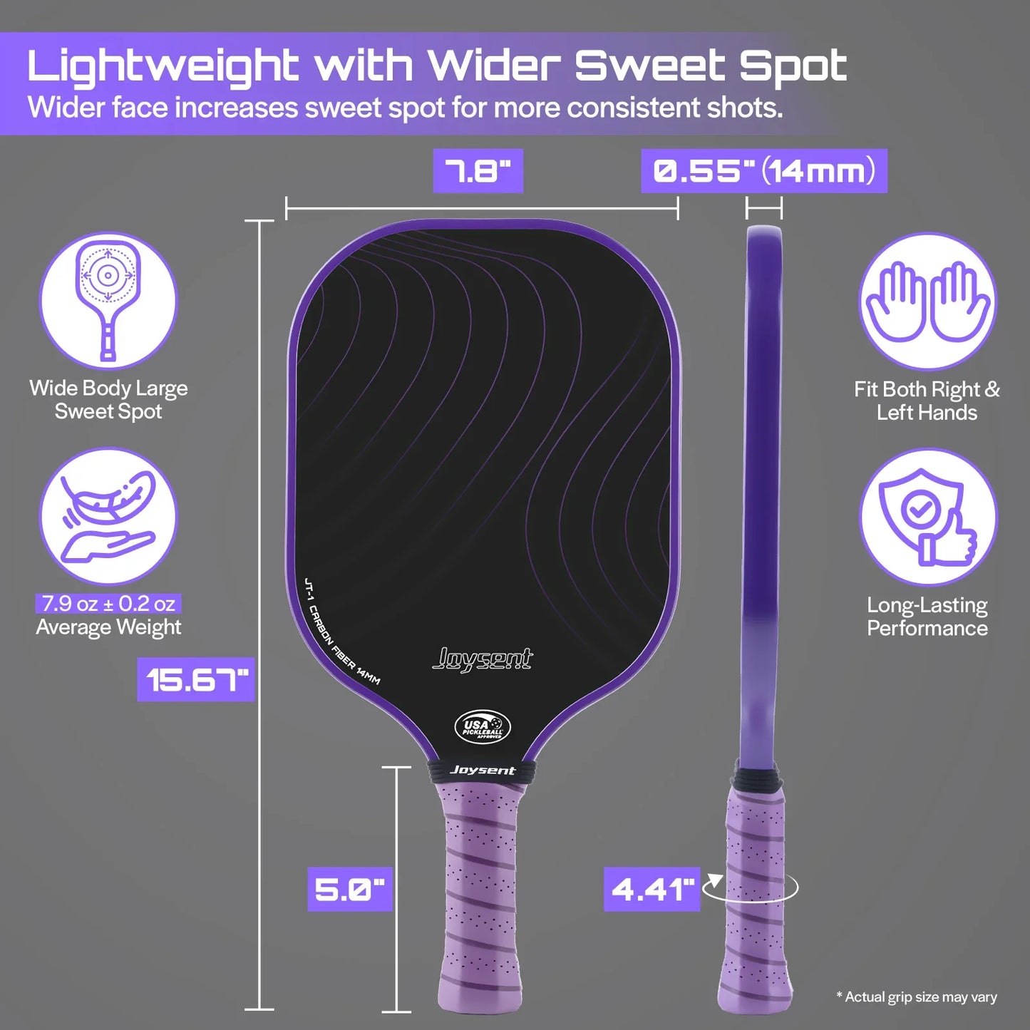 Joysent Pickleball Paddle USAPA T300 Carbon Fiber Pickleball Racket PP Honeycomb 14mm Pickle Ball Paddle For Beginner Men Women