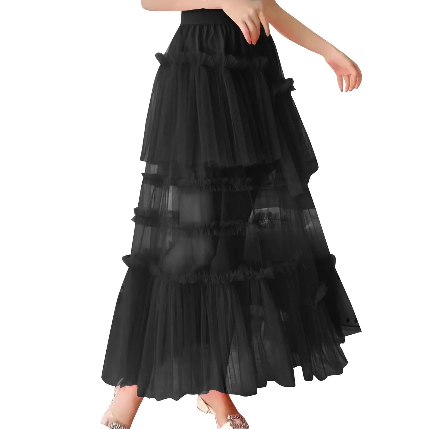 Skirts For Party 2024 Women's Long Summer Tulle Skirt Elegant High Waist Cocktail Party Wedding Flared Hem Dance Skirt for Girls