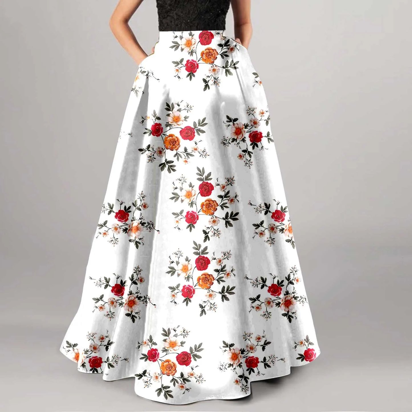 Bohemian Skirts For Women High Waisted Beach Maxi Skirt Wth Pockets Boho Floral Print Skirts Summer A Line Flowy Skirt 롱스커트