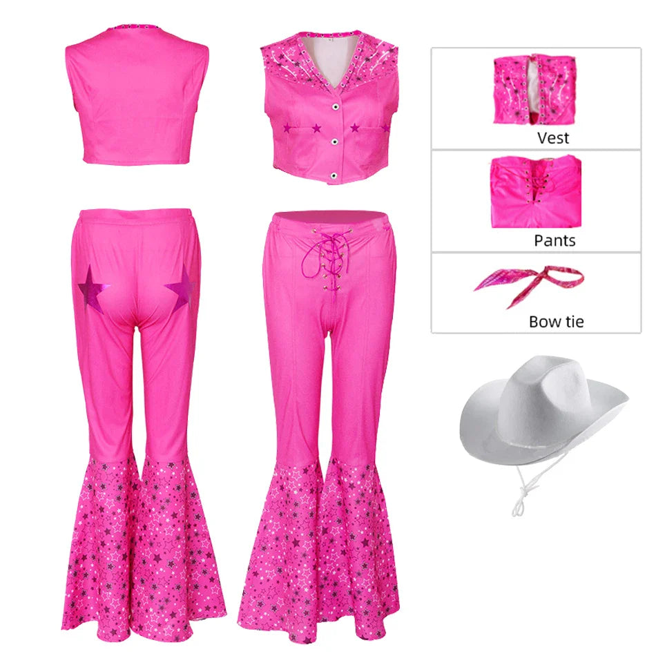 2024 New Movie Barbi Girls Boys Costume Cosplay Clothes Children Pink Halloween Carnival Kids Party Wear For 2-10 Years