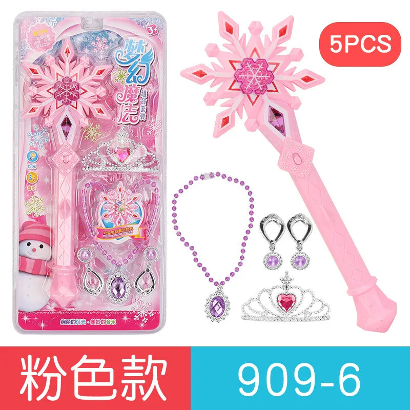 Disney girls frozen snowflake princess elsa Music Magic wand Ring crown box set Makeup Toys Birthday Christmas Gift