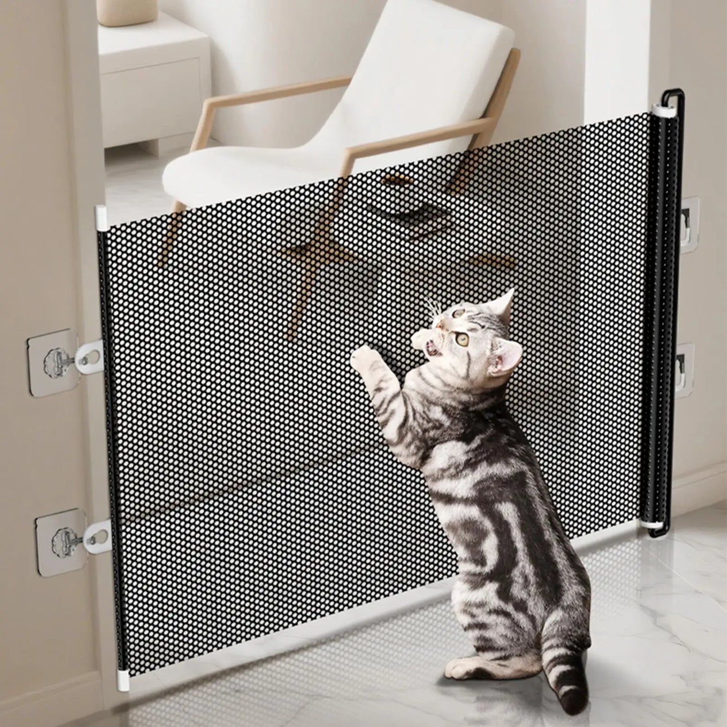 Retractable Barrier Fences Mesh Design Higher Design Mesh Stairs Gate Easy Install Punch-Free Dog Safety Fence Pet Supplies