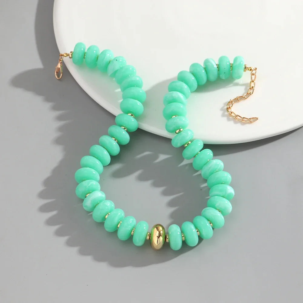 Chunky Colorful Beaded Choker Necklace Women Summer Trendy Round Resin Beads Chain Necklaces Statement Jewelry Gift for Vacation