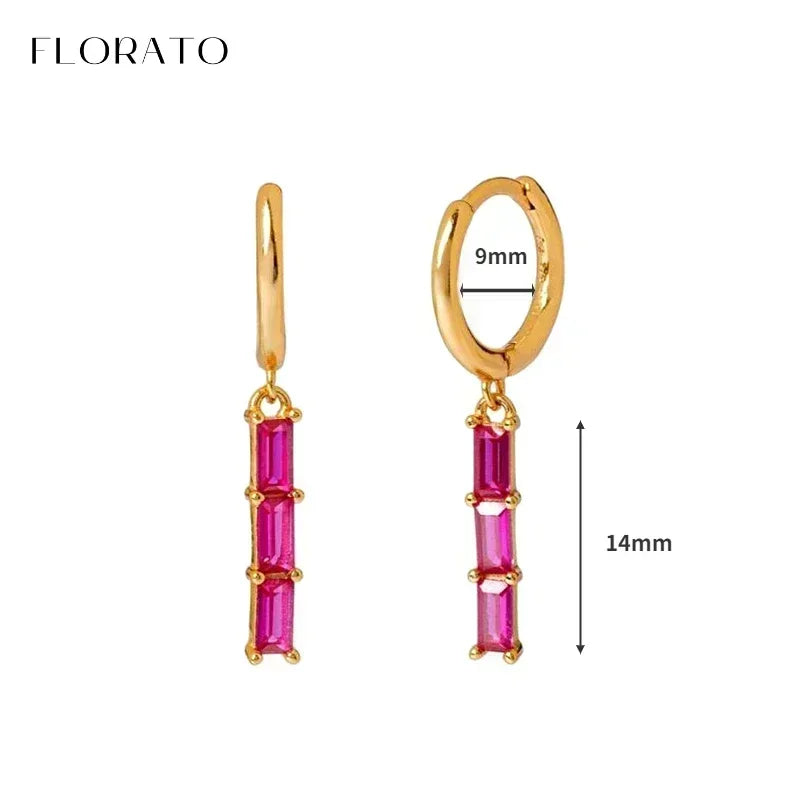 925 Sterling Silver Ear Needle Rose colors Zircon Hoop Geometric Pendant Earrings for women Luxury Fashion Wedding Jewellery2023