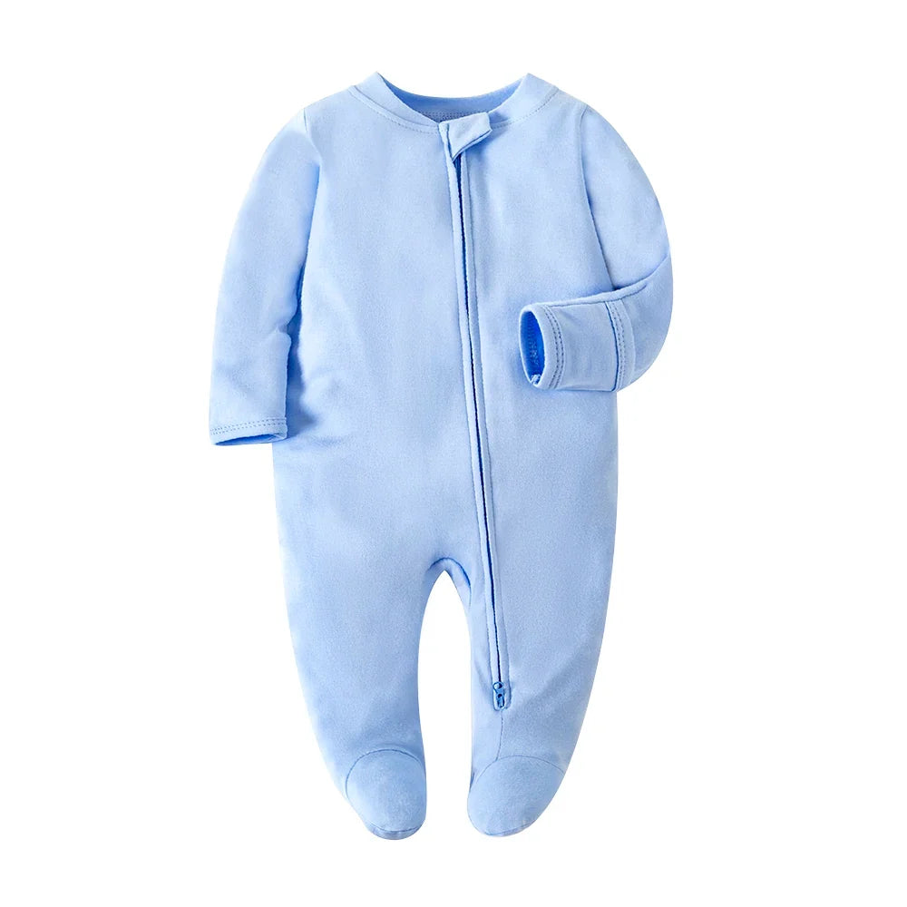 Unisex Newborn Baby Footed Pajamas Long Sleeve Zipper Romper Cotton Jumpsuit Solid White 0-12 Months Fashion Baby Clothes