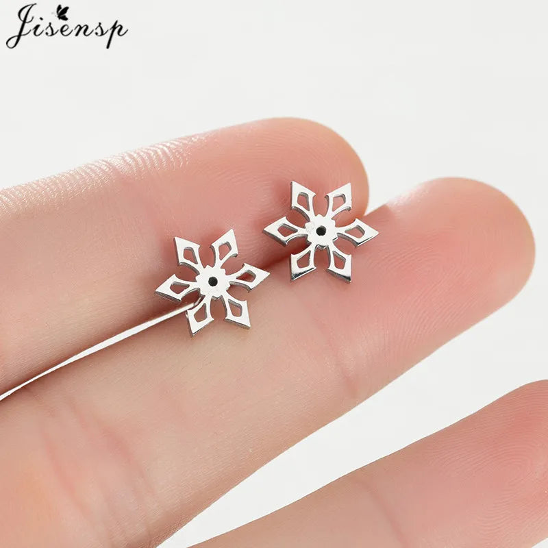 Multiple Stainless Steel Flower Stud Earrings Women Korean Daisy Mandala Rose Lotus Earings Piercing Jewelry Plant Oorbellen