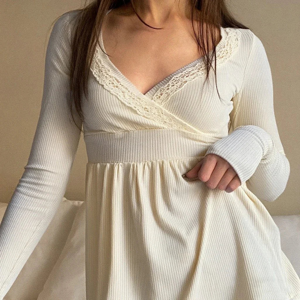Lace Trimmed Wrap Blouse,  Club Street Style Hot Sale S M L