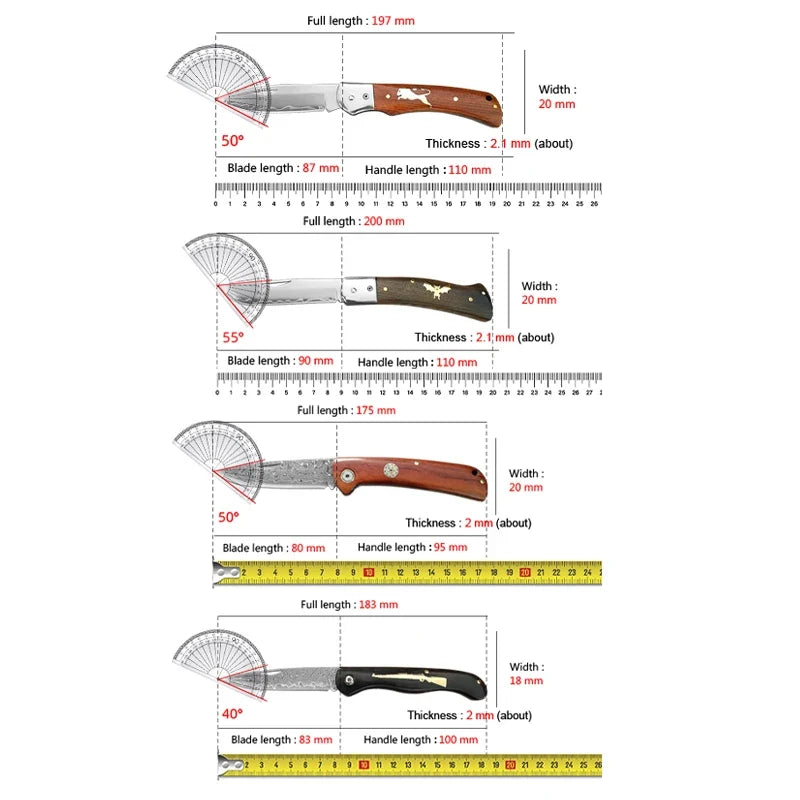 Super Sharp Damascus VG10 Steel Pocket Knife Folding Blade Wooden Handle Kitchen Fruit Meat Vegetable Cutting Knife Holiday Gift