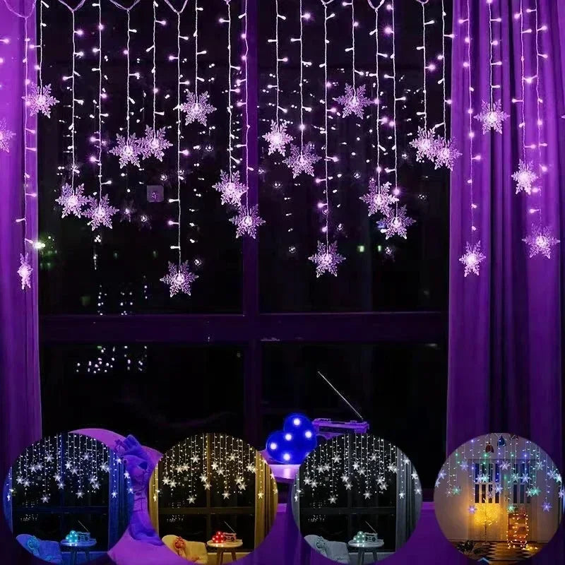 Christmas Snowflakes LED String Lights Flashing Fairy Curtain Lights Waterproof For Holiday Party Wedding Xmas Decoration