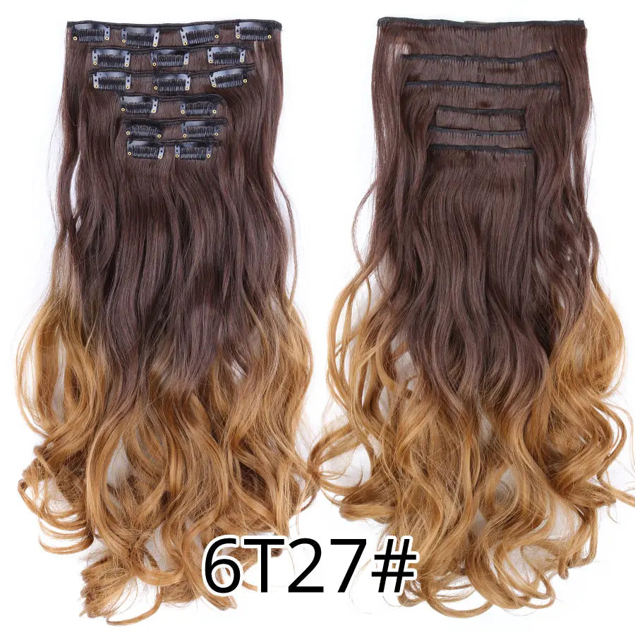 Leeons 16Clips Long Straight Synthetic Clip On Hair Extensions Cheveux Clip Naturel High Temperature Fiber Black Brown Hairpiece