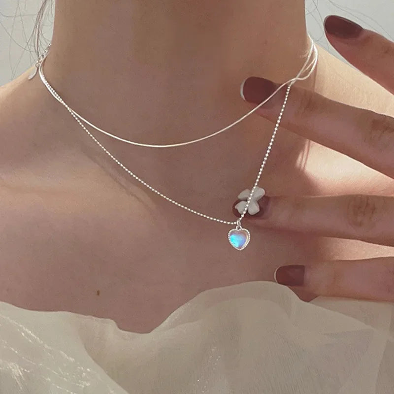925 Sterling Silver Three-Layer Round Necklace Simple Snake Chain