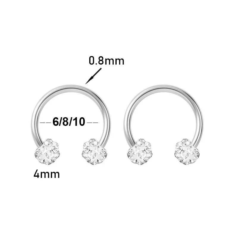 2Pcs Stainless Steel Crystal CZ Tragus Piercing Helix Studs Earrings For Women Girls Hoop Nose Ring Body Piercing Jewelry