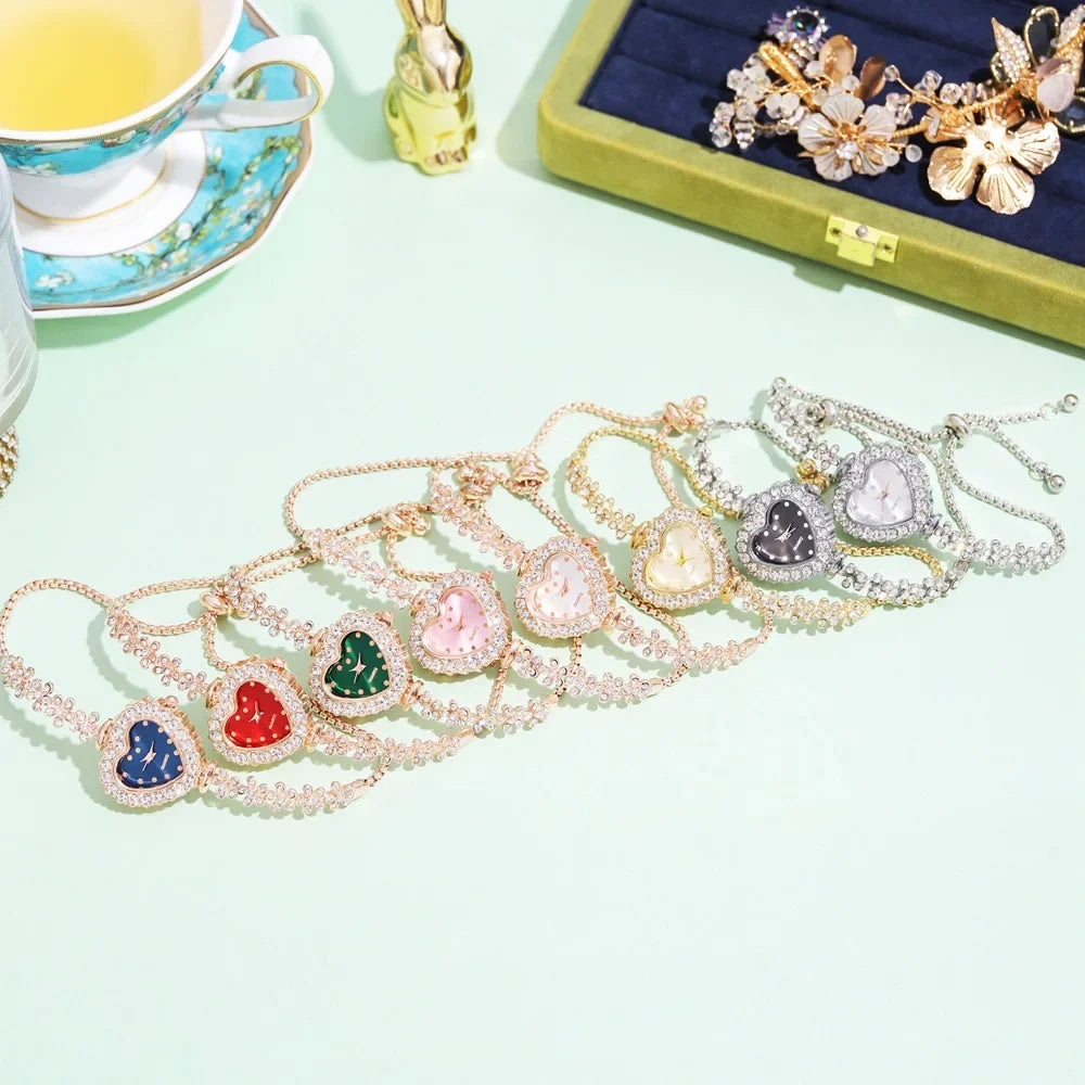 Heart Shape Small Dial Women's Bracelet Watch Quartz Wristwatch Retractable Chain Strap Watch Wholesale  relogio reloj mujer