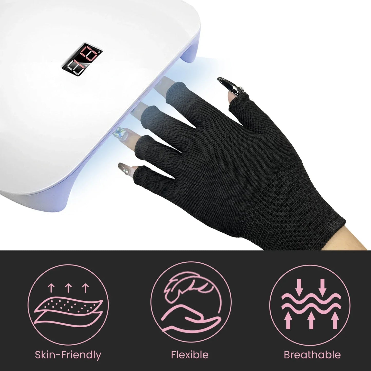 EELHOE UV Gloves for Nails Professional UPF99+ UV Protection Gloves for Nail Art Design Manicures Anti-black UV Light Gloves