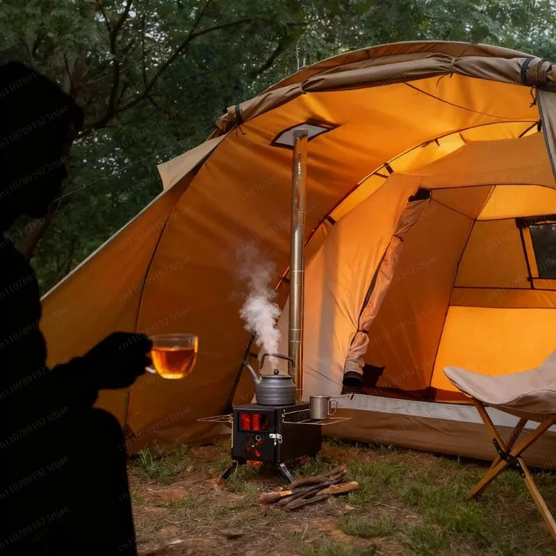 Portable Carbon Steel Camping Tent Stove – Multifunctional Foldable Wood Burner for Heating & Outdoor Cooking