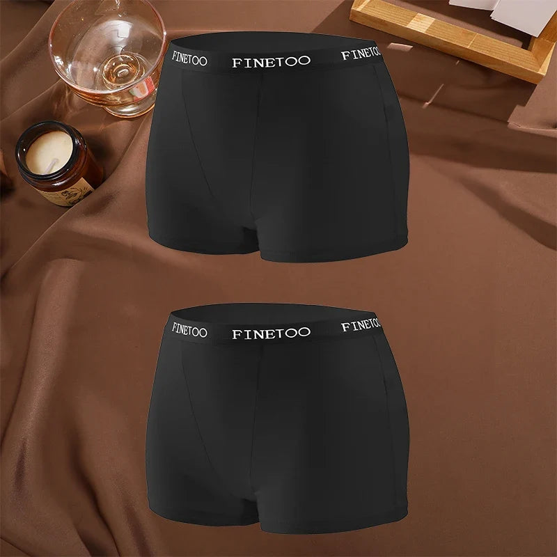 FINETOO 2Pcs/Set Low Waist Women's Underwear Cotton Boxer Plus Size Short Pants For Lady Sexy High Stretch Underwear S-XXL Brief