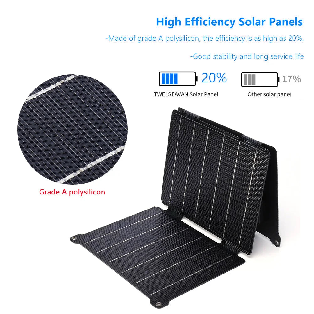 Foldable Solar Panel 5V/12V USB Portable Waterproof Cell Phone Power Pack Outdoor Battery Charger for Hiking Camping 30W