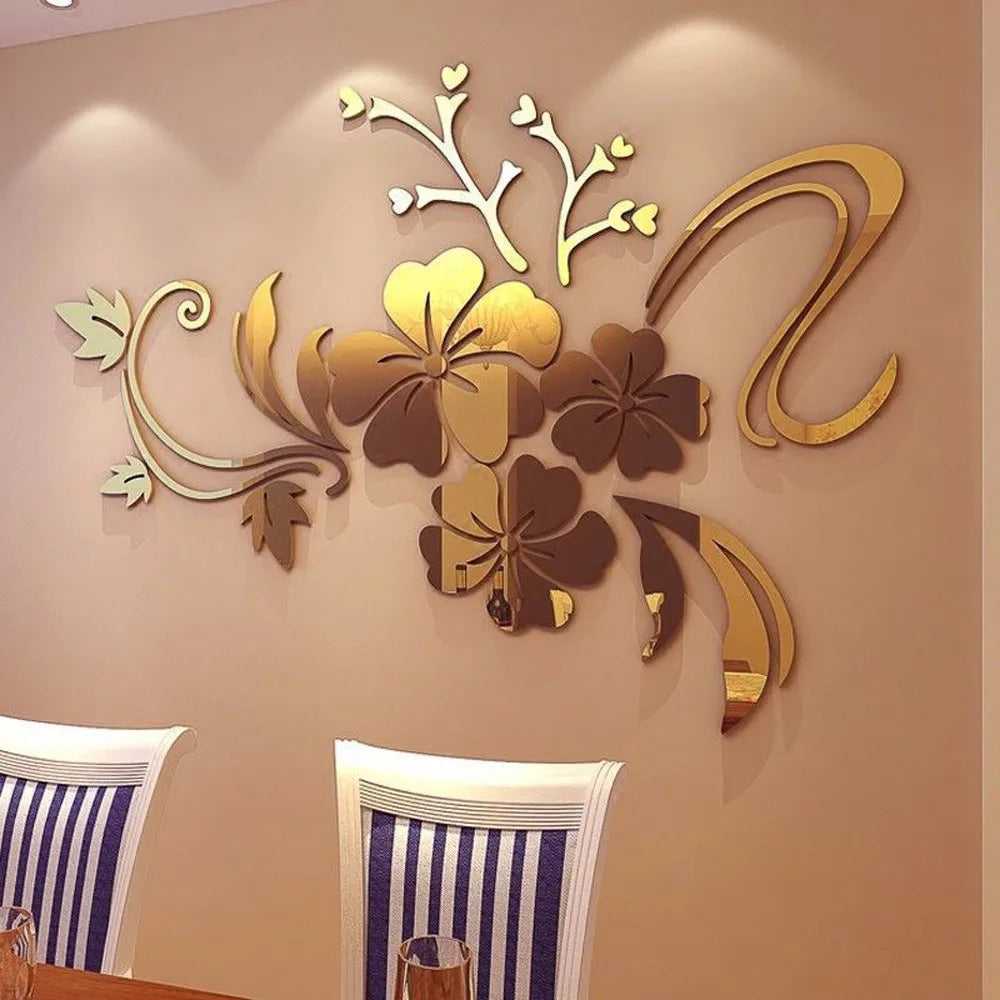 Hot Acrylic Mirror 3D Stickers Wall Sticker Diy Home Decoration Multi Piece Package Festival For Wall Modern Art Flower Sticker