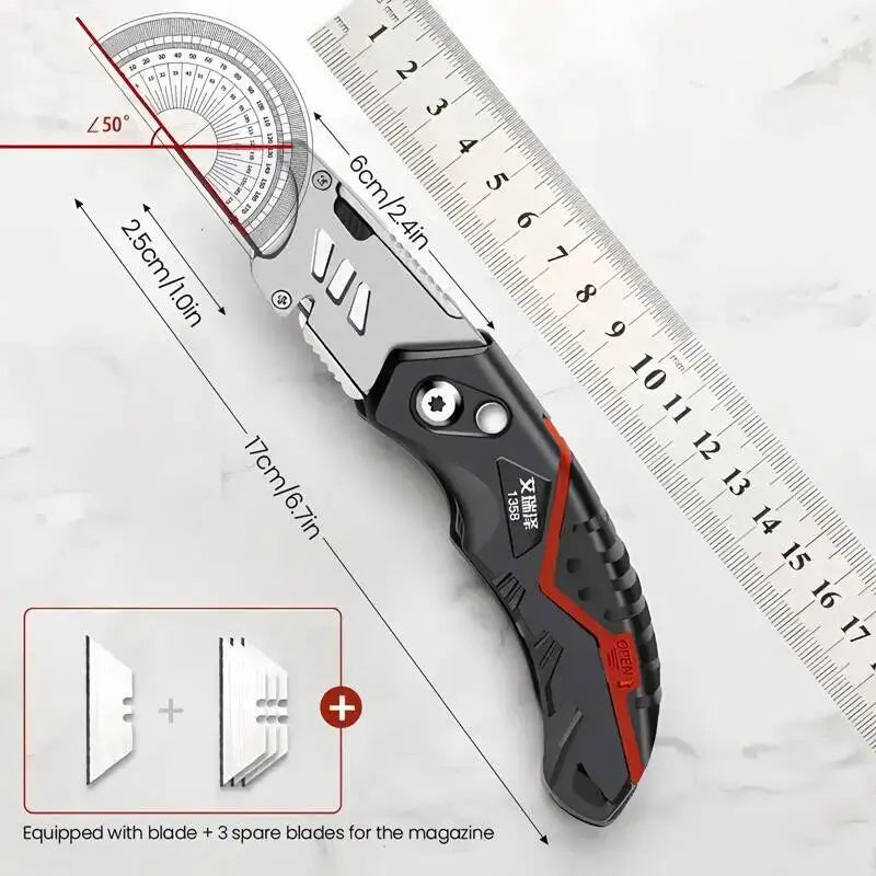 Folding Utility Knife Replaceable Blade Cutter for Cable Cartons Cardboard Boxes Sharp Durable with Safety Lock Easy Blade Chang