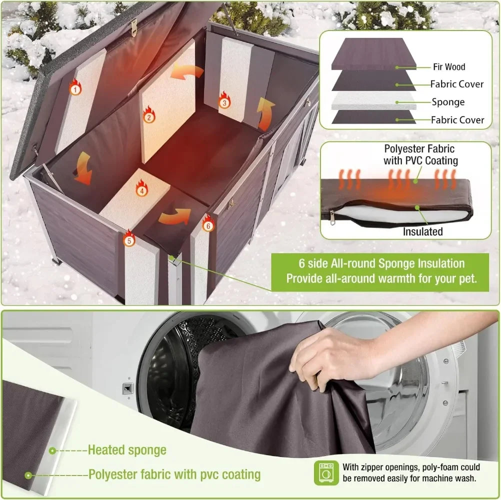 59.1" Large Dog House Outdoor with Insulated Liner for Winter Insulation Dog Kennel Upgrade All-Around Metal Fame Durable