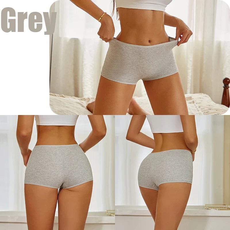 FINETOO 3PCS/SET Women's Cotton Panties Seamless Sports Boxers Underwear Female Solid Color Briefs Cozy Intimate Underpants Soft