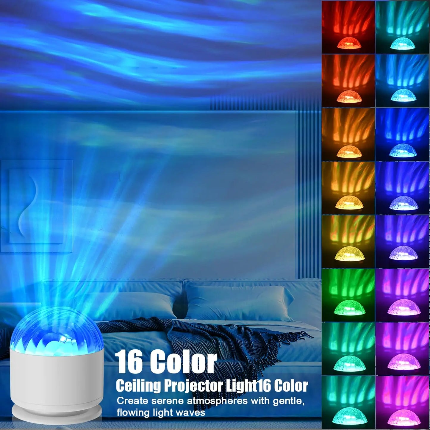 LED Aurora/Water Ripple Projector Light Starry Sky Galaxy Night Light Remote 16 Colors Auto Rotate Ambient Light for Home Room