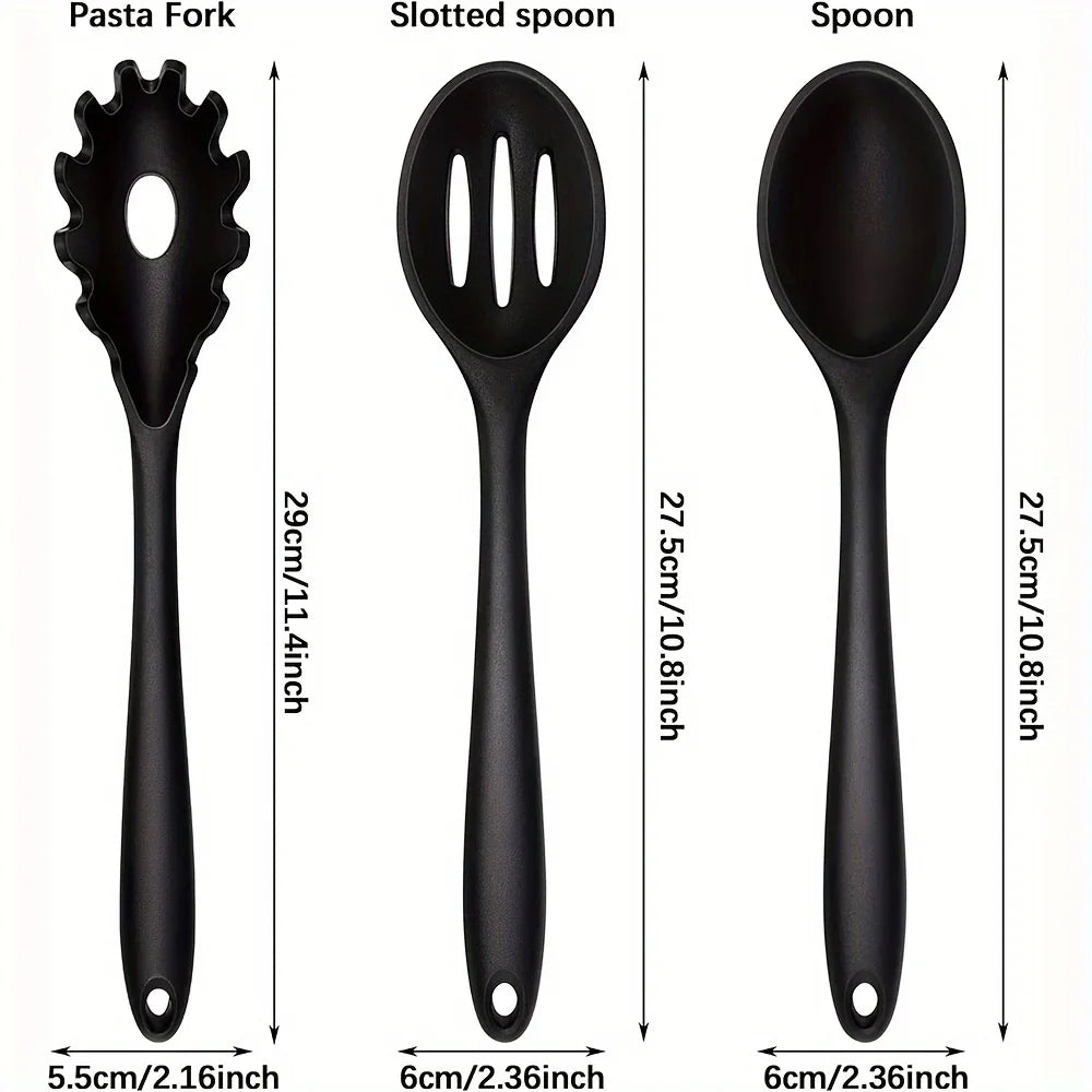 1/3-Piece Silicone Cooking Spoon Set - Heat-Resistant, Large Slotted & Solid Spoons for Non-Stick Cookware, Mixing & Filling