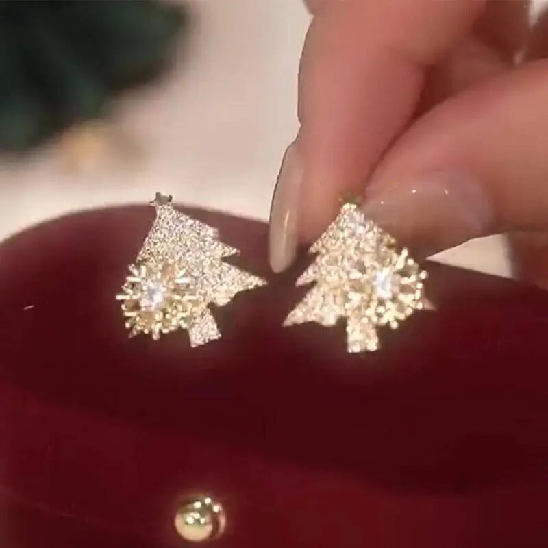 Wholesale 925 Silver Needle Christmas Tree Snowflake Earrings Dangle Women Jewelry Xmas Earring