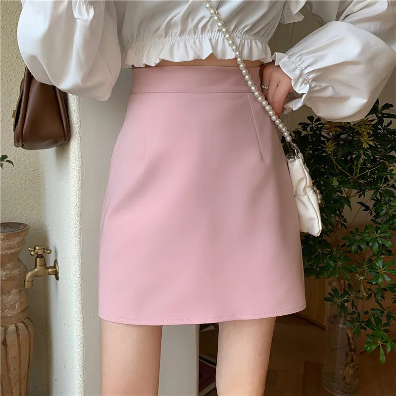 Mini Skirts Women Clothing Students Summer New Arrival High Waist Streetwear Candy Colors Faldas Mujer All-match Leisure Simple