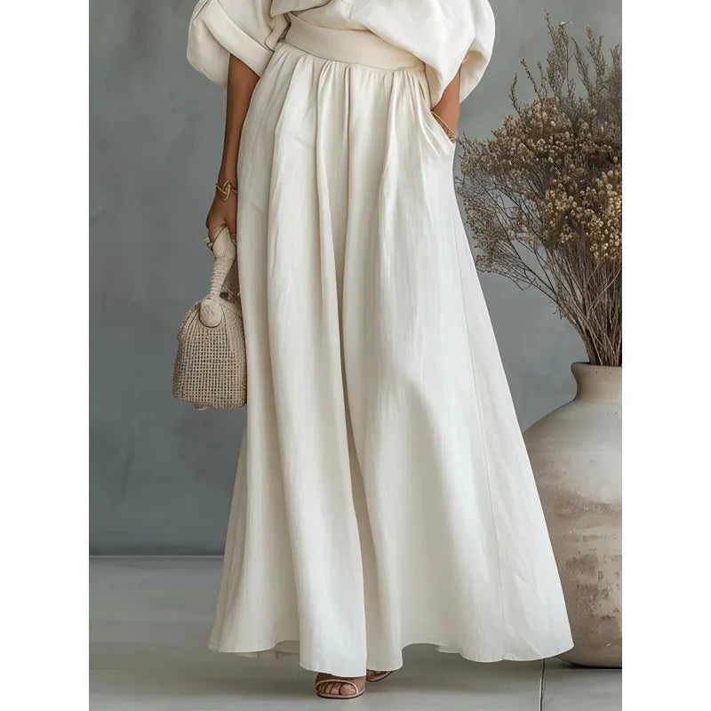2026 Spring/Summer Korean Casual Pleated Half-Sleeve Shirt Wide-Leg Pants Two-Piece Set For Commuting And Comfortable Leisure