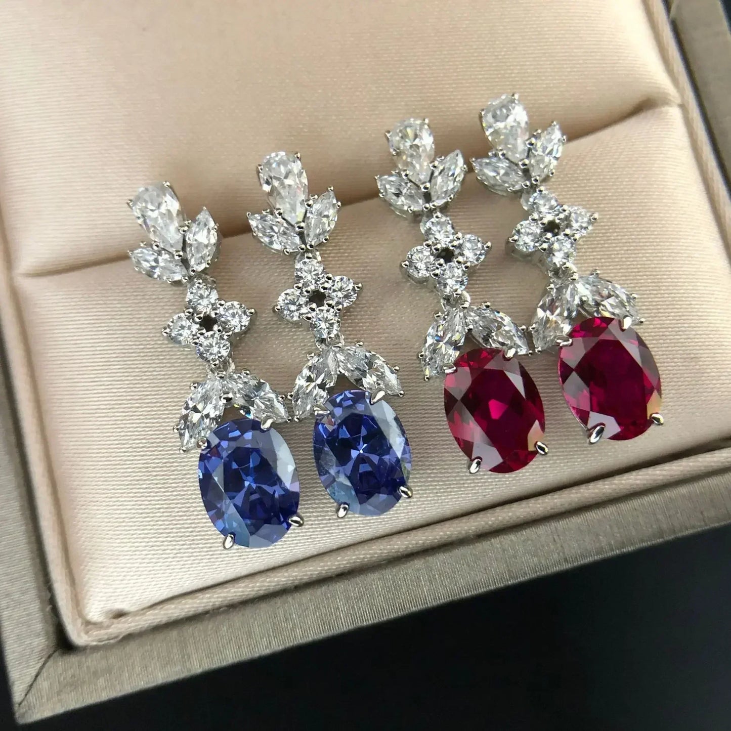 Women Marquise Pave with Oval Drop Earrings 1.5ct Moissanite PT950 Platinum - PT950 Dual-Shape Crafted, Marquise + Oval