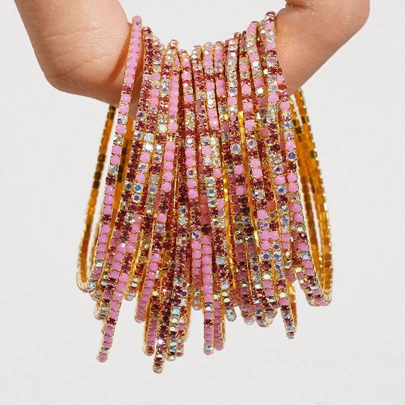 5pcs Fashion Colorful Acrylic Crystal Rhinestone Elastic Bracelet For Women Stretch Wristband Wedding Bracelets Daily Jewelry