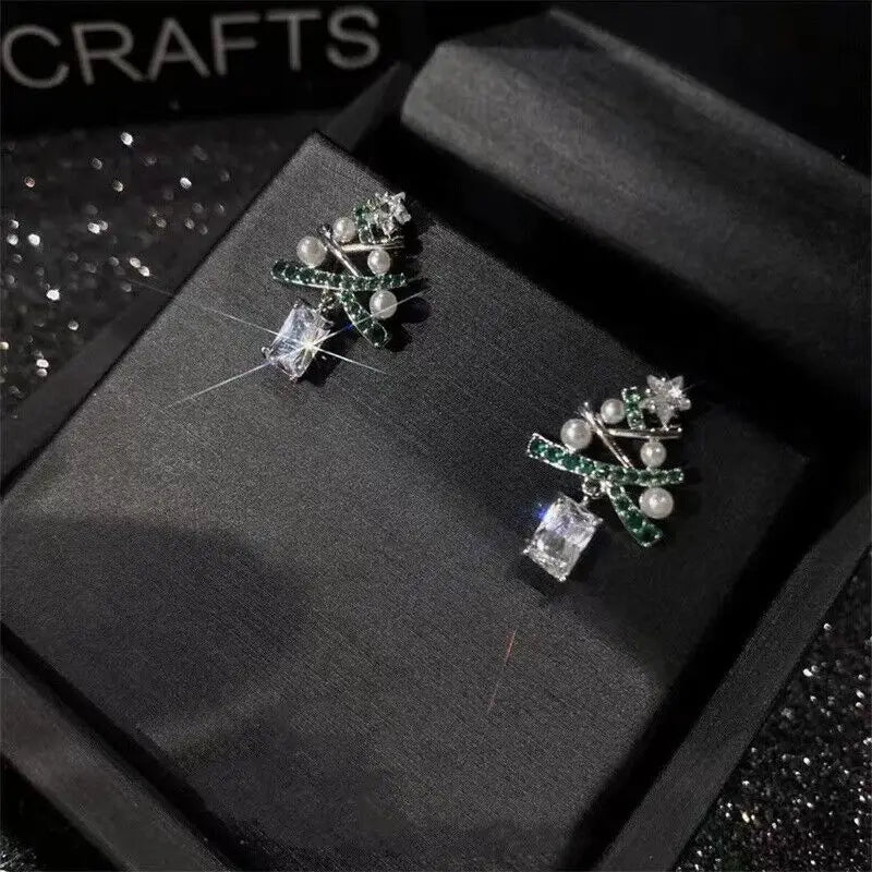 Wholesale 925 Silver Needle Christmas Tree Snowflake Earrings Dangle Women Jewelry Xmas Earring