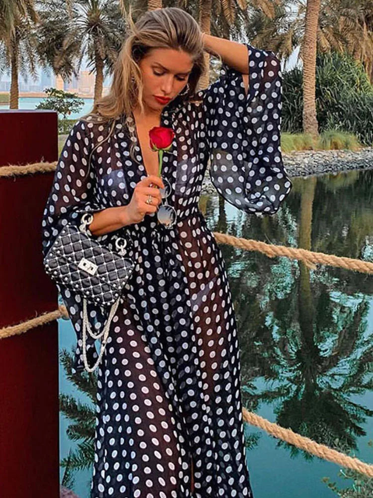 2024 Women Swimsuit Cover Up Sleeve Kaftan Beach Tunic Dress Robe De Plage Solid White Cotton Pareo  High Collar Beachwear