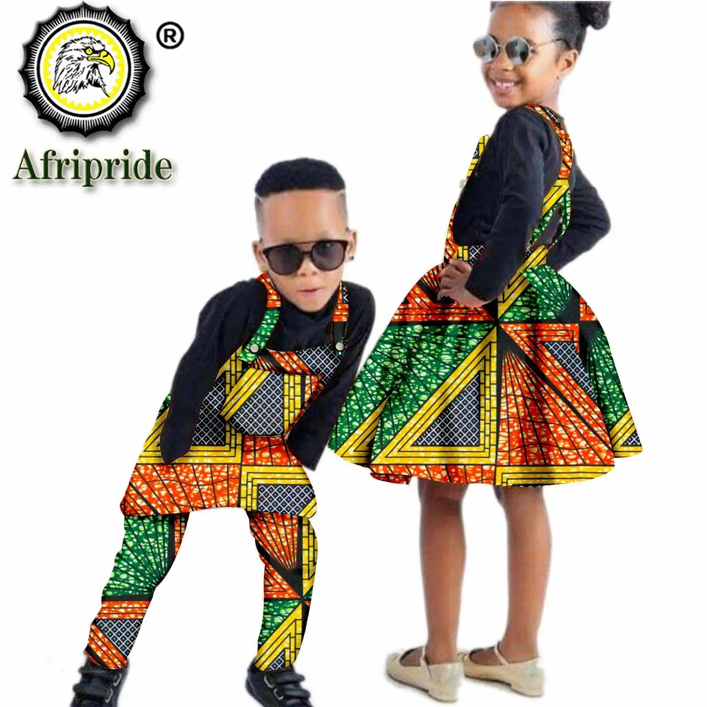 African Children Clothing Print Ankara Boy Suspender Trousers And Girl Suspender Skirt 100% Cotton AFRIPRIDE