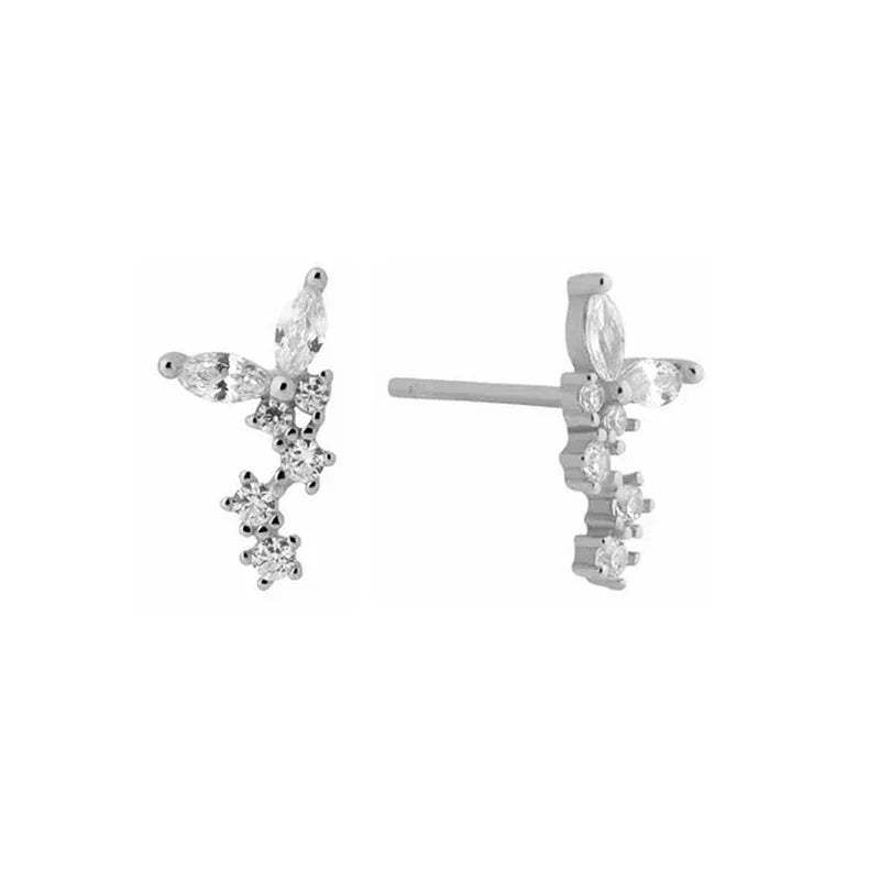 925 Sterling Silver Ear Needle Geometric Zircon Metal Earrings for women Shiny Crystal Luxury Small Stud Fashion Wedding Jewelry