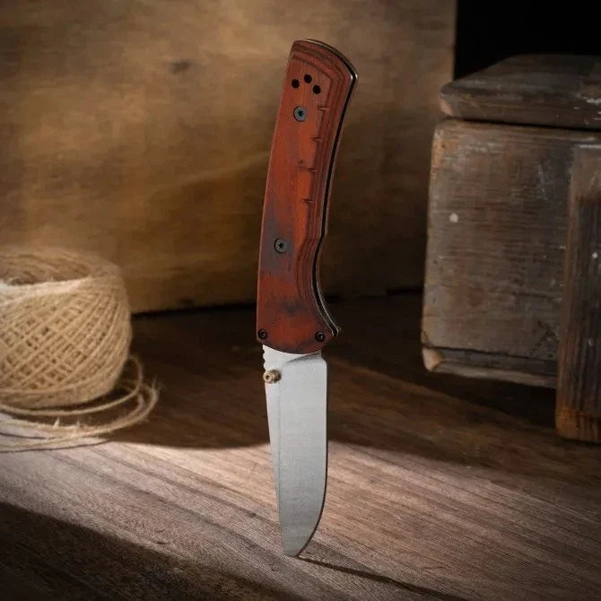 15090 Outdoor Folding Knife Durable 9Cr13Mov Blade, Ergonomic Hybrid G10/Wood Handle Perfect for Hiking Camping & Daily Carry
