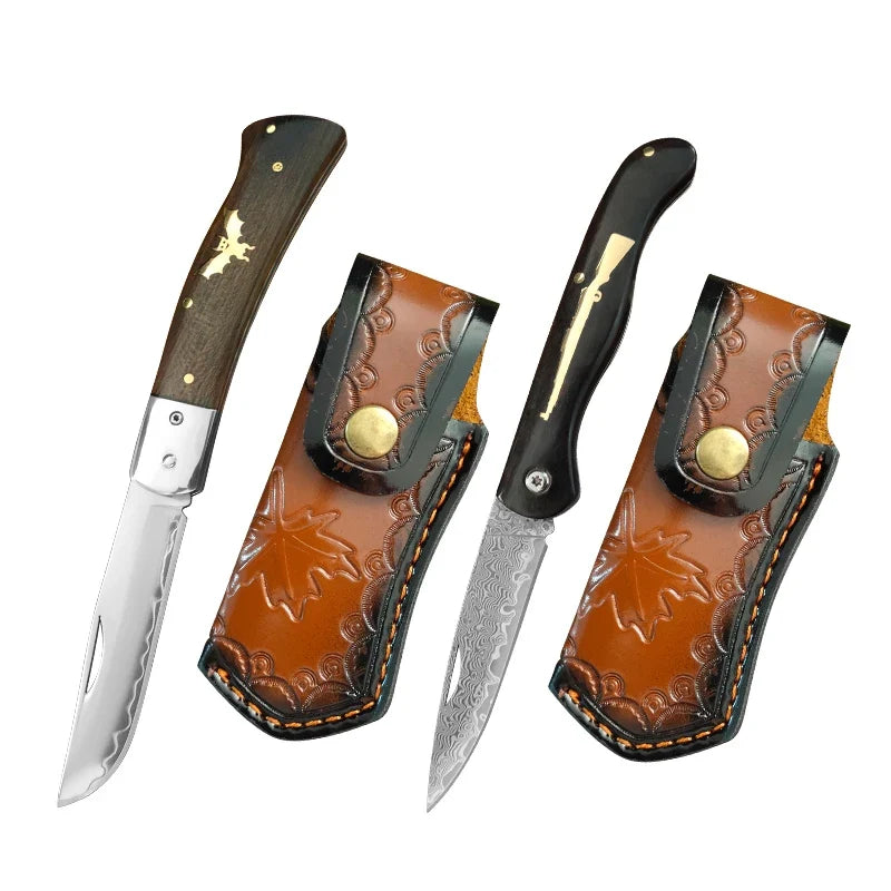 Super Sharp Damascus VG10 Steel Pocket Knife Folding Blade Wooden Handle Kitchen Fruit Meat Vegetable Cutting Knife Holiday Gift