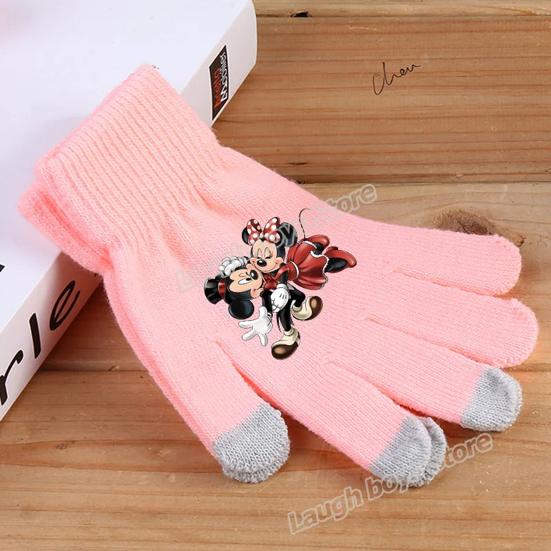 Disney Anime Glove Mickey Mouse Cartoon Five-finger Gloves Outdoor Sports High Quality Touch Screen Knit Mittens Kawaii Kid Gift