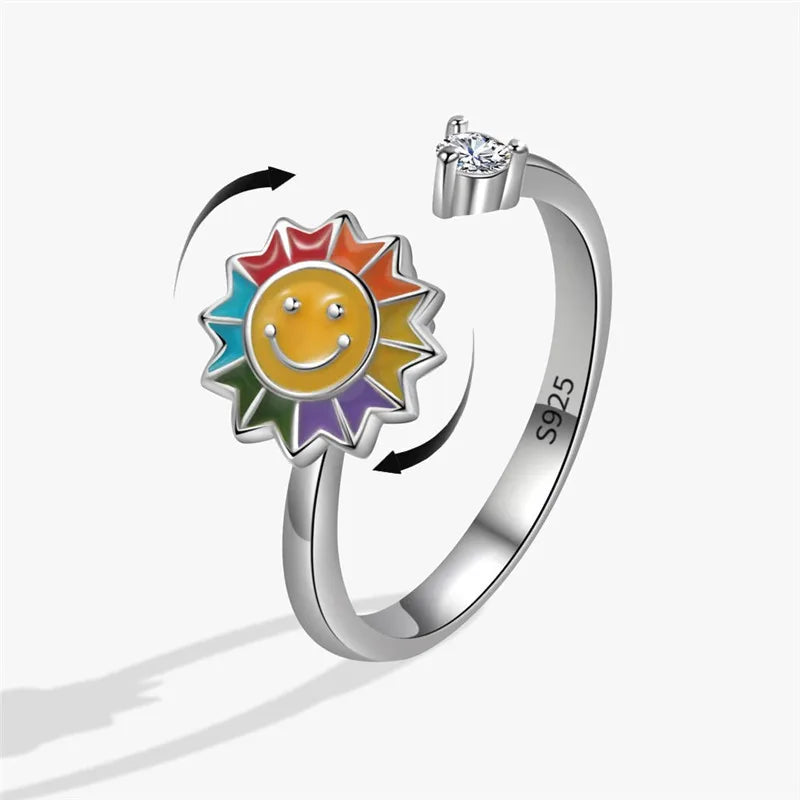 2023 Fashion Beads Anxiety Ring Fidget Spinner Rings Crystal Butterfly Flower Star Moon Ring Anti Stress Jewelry Gift