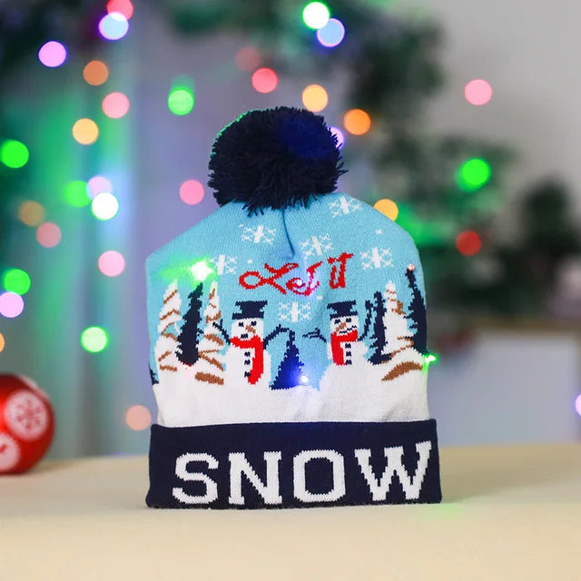 LED Christmas Hat Creative Flashing Led Light Knitted Hat Snowman Winter Warm Color Knitted Cap Christmas Gift