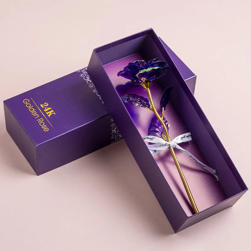Artificial 24k Plated Rose With Love Holder Box Gift for Mothers Day Valentines Day Birthday Anniversary Thanksgiving Present