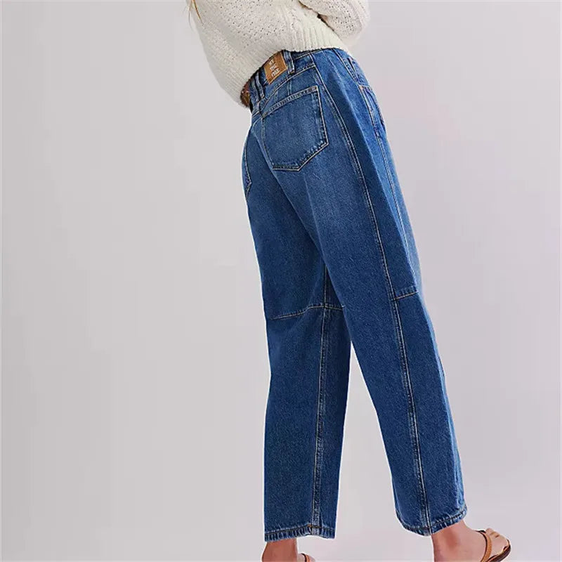 Barrel Jeans Women Casual Baggy Wide Leg Horseshoe Denim Pants Y2k Boyfriend Vintage Tapered Jeans Mid Rise Cropped Barrel Pant