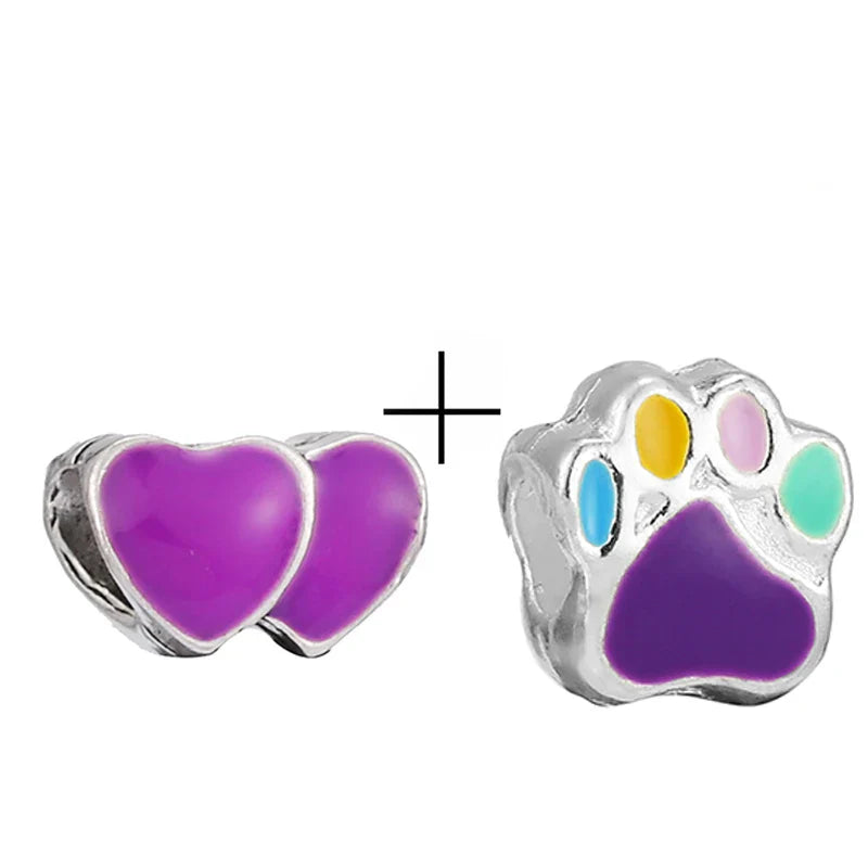 BRACE CODE 2Pcs/Lot Pan Spring New Purple Charm Love Floral Diy Beads Pendant Making Men's Women's Children's Fine Bracelets