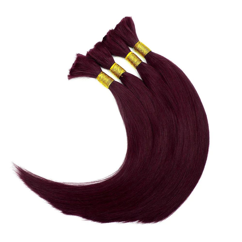 Lovevol 100G Straight Bundles 99J Burgundy Straight Human Hair Bulk For Braiding No Weft Color 100% Human Hair Extensions 16-26
